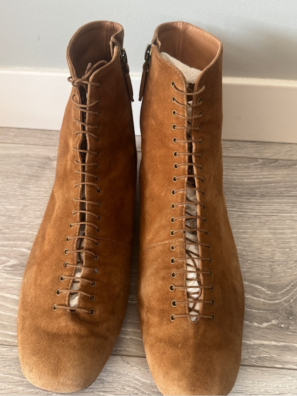 DÔEN Victoriana Suede Lace-Up Ankle Boots in Victorian low heel Pecan tan 38.5 - Picture 5 of 16